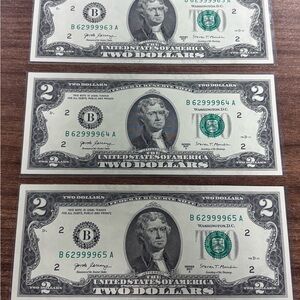 Uncirculated Crisp Two Dollar Bills -Series 2017A $2 Sequential + Fancy Serial